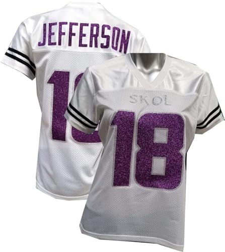 Custom Womens Blinged Football White Mesh Jersey Justin Jefferson Size Large