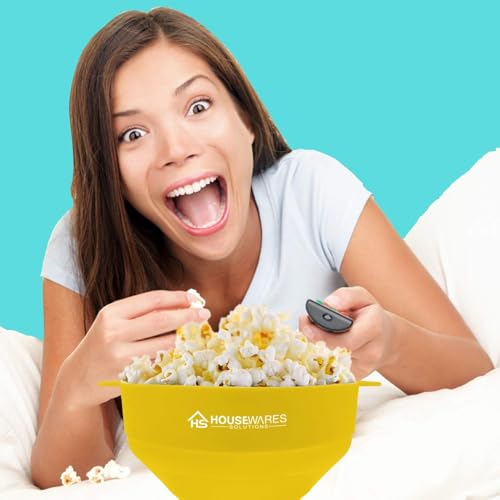 Image of Collapsible Silicone Microwave Hot Air Popcorn Popper Bowl With Lid and Handles (Yellow)