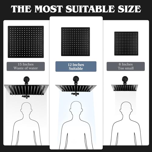 Image of 12 Inch Shower Head, Rain Shower Head with Adustable Extension Arm, Detachable Matte Black Rina Shower Head with Handheld Spray, High Pressure Shower Hose with Holder in Bathroom(Black)