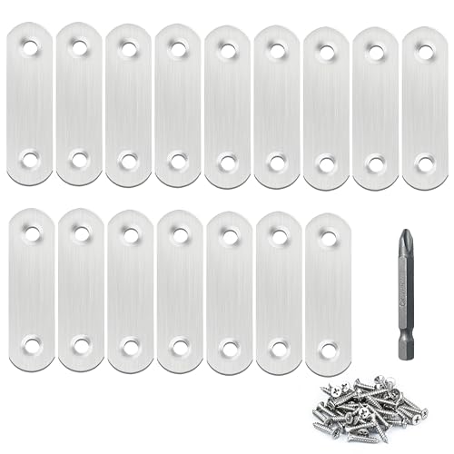 Image of 16 Pack Flat Plate Straight Brackets 60MM Stainless Steel Flat Metal Braces,Repair Bracket with Screws