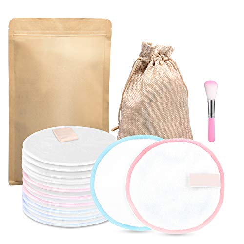 Preisvergleich Produktbild FISHOAKY 12 Waschbare Abschminkpads / Abschminktücher aus Bambus & Baumwolle / Umweltfreundlich / Wattepads Wiederverwendbar mit Make Up Pinsel / Gesichtsreinigung / Less Waste (White)
