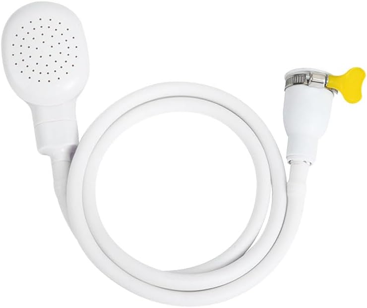 Single Tap Shower Attachment, 1.3M On Tap Shower Hand Held Portable Rubber Hose Sprayer for Bathroom Bathing Pets and Washing Hair, Kitchen Sink Mixer Taps (White)