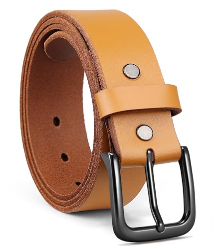 Image of CHAOREN Mens Belts Casual for Jeans - Full-Grain Leather, Durable Cowhide | Solid Buckle, Classic Style, Handmade, Daily Wear, Gift Box