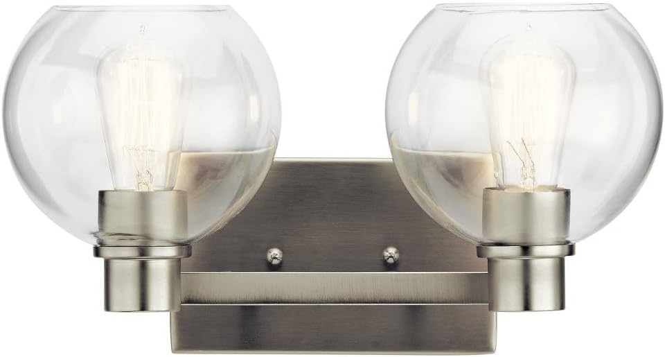 Kichler Harmony 2-Light Bathroom Vanity Light Fixture, 15.5" Steel Bath Light with Curved Arms and Sculpted Sockets in Olde Bronze for Damp Locations Over Mirror, 45887NI
