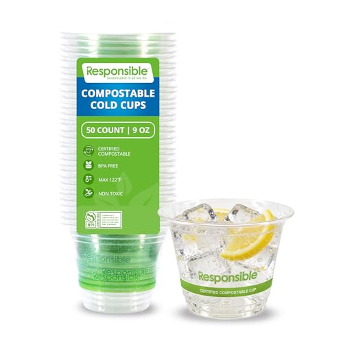 Responsible Products Clear Cold Cup, Certified Compostable and Made from 100% American Biobased Materials, No-PFAS Added & BPA-Free (9 oz Cold Cups (50 Count))