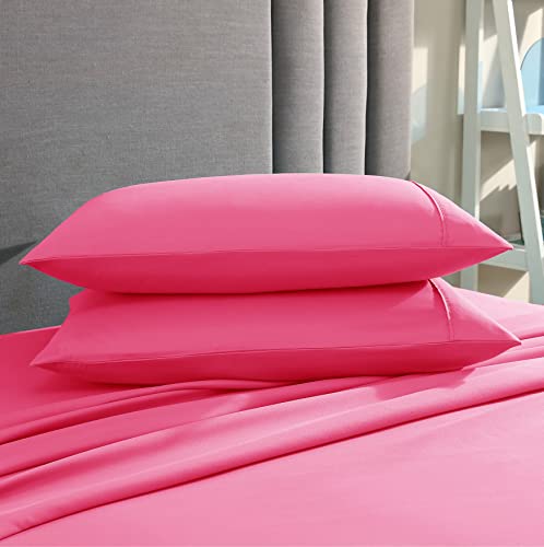 American Home Collection Pillow Case Set of 2 Double Brushed Microfiber Soft & Easy Care Pillowcases (Pink, Standard/Queen 20x30)