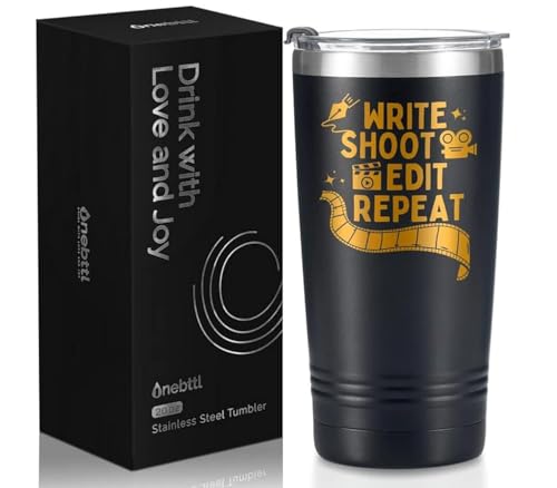 Onebttl Aspiring Filmmakers Gift, Director Gift, Theater Gifts on Filmmaker Day, Birthday and Christmas, 20 oz Insulated Stainless Steel Tumbler - Write shoot edit repeat