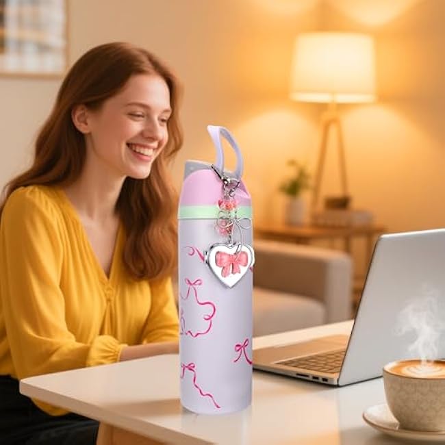 AIERSA Bow Mirror Charms for Owala Accessories, Pink Water Bottle Decorations Accessories Compatible with Owala Freesip 24oz 32oz 40oz