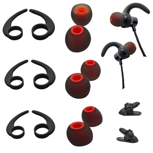 6 Pairs Earbud Tips /Ear Hooks Combo, (3×S/M/L Silicone Tips