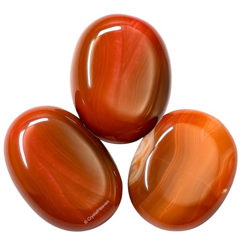 Image of Red Onyx Crystal Palm Pebbles Stones for Anxiety Stress Relief Massage - AAA Grade Original Healing Gemstone Agate Palm Stone for Yoga Meditation Spiritual Reiki Feng Shui