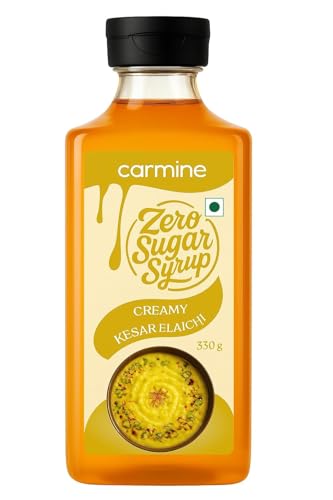 Image of Carmine Zero Sugar Creamy Kesar Elaichi Syrup - 330g | Sweetened with Pure Monk Fruit | Natural, Plant-Based Indian Dessert Syrup | No Artificial Sweeteners