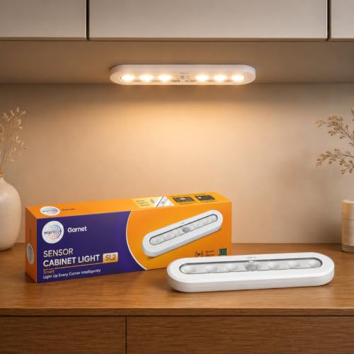 Image of wipro Garnet Motion Sensor Cabinet Light SL2 | Neutral White | Auto On /Off Lights for Kitchen, Wardrobe & Shelf | Wireless | Magnetic Stick On | Battery Required Separately (4*AAA) | PK 1