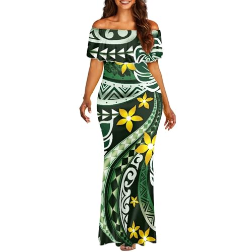 Image of Polynesian Dresses for Women Off Shoulder Maxi Dress Puletasi Samoan Dresses S-7XL