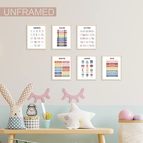Unxis Set Of 6 Alphabet Poster, Abc Chart, Number Chart Educational Posters For Classroom Homeschool Preschool Supplies, For Kids Ages 3-5 Baby Girl Nursery Wall Decor. #TOP2