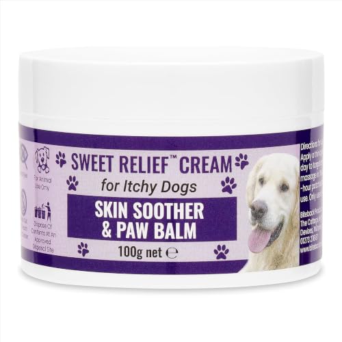 Biteback Products Sweet Relief Itchy Dog Skin Cream with Benzyl Benzoate Soothes Itchy Dry Skin Paws & Ears NonSteroidal Sensitive Skin Friendly 100 g