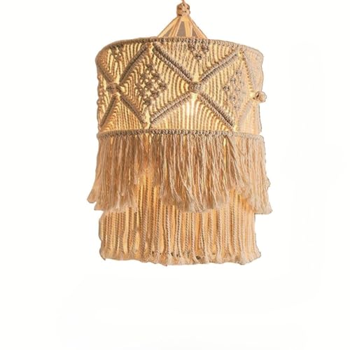 WOLKKAM北欧風の手編みコットンロープランプシェードボヘミアンスタイルの照明ペンダントルーム装飾 (A)