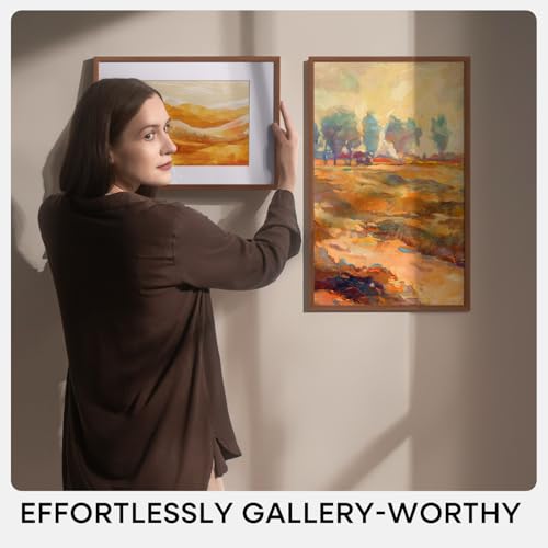Image of Homeforia 8x24 Panoramic Frame Brown, High End Dark Oak 8 x 24 Picture Frame Wood without Mat, 24x8 Thin Wooden Walnut Poster Frames for Wall, 8 by 24 Display Frame, Tempered Glass, Wall Kit, Set of 3