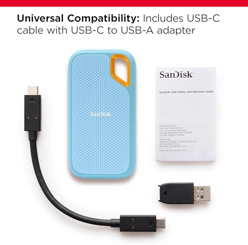 SanDisk 1TB Extreme Taşınabilir SSD - 1050MB/s'ye kadar, USB-C, USB 3.2 Gen 2, IP65 Su ve Toz Direnci, Güncellenmiş Firmware, Sky Blue - Harici Katı Hal Sürücüsü - SDSSDE61-1T00-G25B - Görsel 4