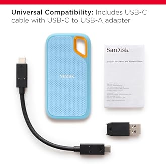 SanDisk Extreme Portable 1TB, 1050MB/s R, 1000MB/s W, 3mtr Drop Protection, IP65 Water/dust Resistance, HW Encryption, PC,MAC & TypeC Smartphone Compatible, 5Y Warranty, External SSD, SkyBlue Color