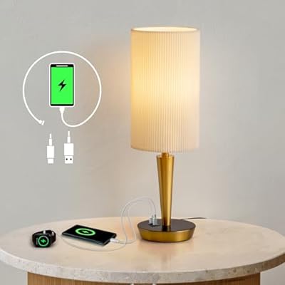 MODIVO Bedside Table Lamp with USB-C/A Charging & Touch Control, 17" Bronze Color-Finish Design & Dual-Layer Wave Shade - 3-Level Dimmable, Stable Base (E26 Bulb Included)