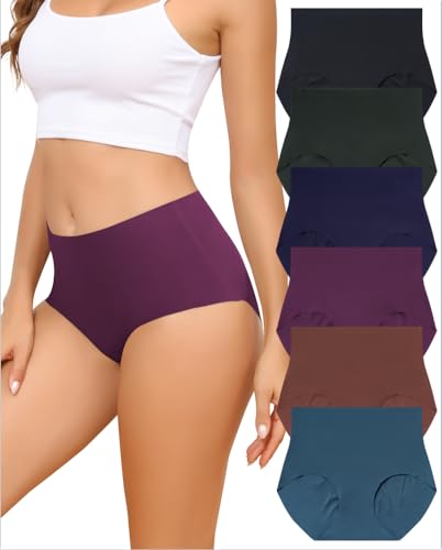 6 Pack Women's High Waist Seamless Underwear No Show Panties Full Coverage Briefs