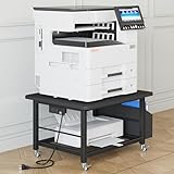YAOHUOO 23.6"×23.6" Large Priner Stand with Power Outlet, Printer Table with Storage Side Pocket, Heavy Duty Rolling Cart for Home Office 3D Printer/Laser/Heat Press Table, Black