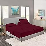 Split King Royal Collection 1900 Egyptian Cotton - Bamboo Quality Bed Sheet Set With 2 Twin XL Fitted, 1 King Flat and 2 King Pillow Case.Wrinkle Free Shrinkage Free Fabric (Split King, Burgundy Red)