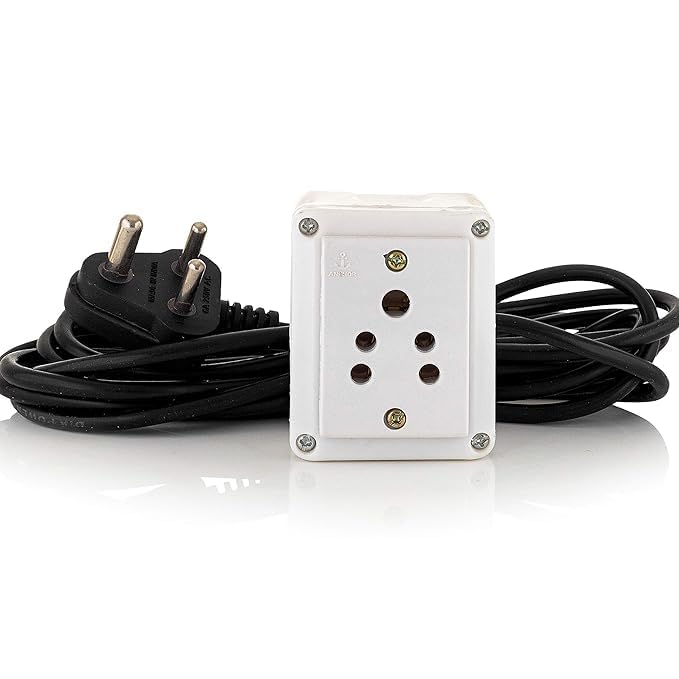 Single Socket Extension Board with 4-Yard Long Wire, 6A 3-Pin Top Plug & 3-Pin Multiplug for Diwali Lights, Balcony Decor, Festive Lighting (Only Socket, White)-image-33