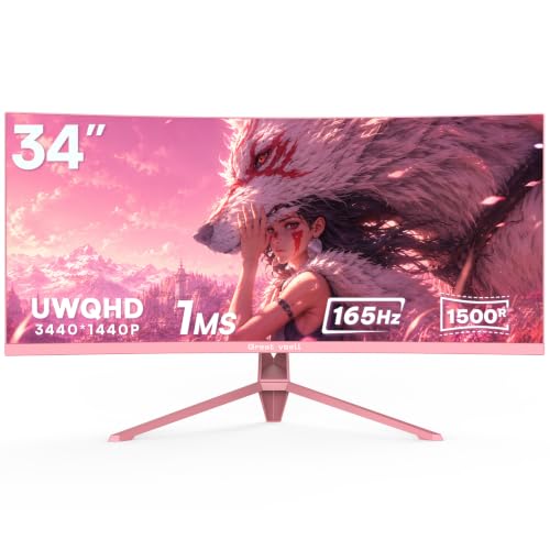 Great voell 34 Zoll Curved Gaming Monitor Pink, UWQHD, FreeSync – Ansicht 1