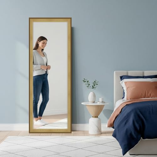 Image of Creative Arts n Frames 15x51 inch Long Fiber Wood Rectangular Wall Hanging Wall Mount HD Mirror Home Decor Items Living Room Bathroom Bedroom Hotel Office (Smokey Oak with Gold Trim)