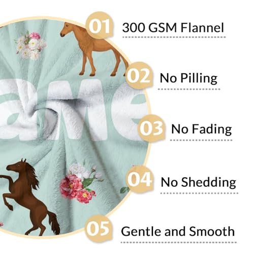 Mercuryelf Custom Horse Blanket Gift - 40x50 Inches Aesthetic Throw Blankets for Kids - Mint Green Soft, Fuzzy & Warm Throws for Travel, Office