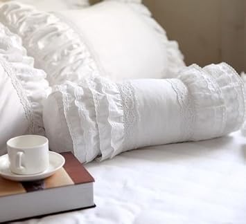 Swanlake Luxury Handmade Pleated White Embroidery Lace Ruffle Neck roll Pillow 1412