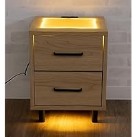 Amazon.co.jp: LEDライト付き ナイトテーブル コンセント付き 引き出し