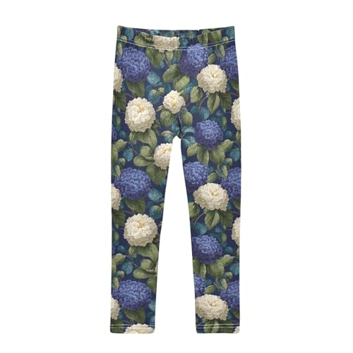 Girls Leggings Blue White Hydrangea Flowers Soft Toddler Leggings for Girls Kids Pants Size 4T-10T