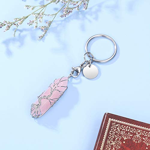 Rose Quartz Healing Crystal Keychain Tree Of Life Keyring For Women Christmas Gift #TOP1