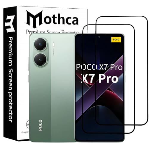 Image of Mothca Military-Grade Tempered Glass Screen Protector Compatible for Poco X7 Pro with Edge to Edge Coverage - Case Friendly, Anti-Scratch & Bubble-Free Installation Kit (Pack of 2)