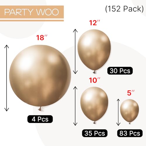 PartyWoo Metallic Gold Balloons 152pcs Different Sizes of 18 12 10 5 Inch Chrome Gold Balloon Arch Kit Garland for Birthday Graduation Baby Shower Wedding Bachelorette Party Decorations Gold-G127