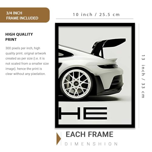 Image of GoArt Framed Car Posters for Wall Decor - Porsche Theme (Set of 3, Black, 10x13 Inch). Ideal for Boys Room, Bedroom, Living Room, Office, Studio. Durable and Reusable