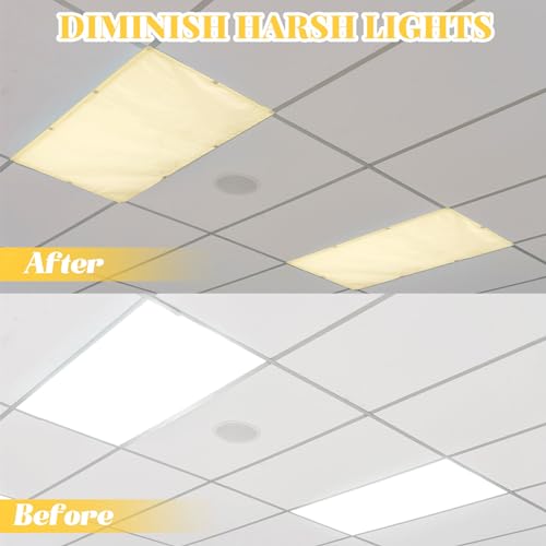 Image of Hortsun Pack of 2 Fluorescent Light Covers 4 x 2 Feet Magnetic Ceiling Light Cover Room Supplies for Home Office(Pure Yellow)