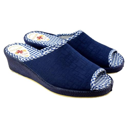 ALCALDE - Zapatillas de casa con cuña y Piso de Goma 426137 Lona Mujer Color: Marino Talla: 40