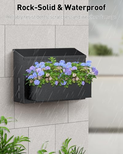Image of Uniclife Wall Mount Mailbox for Outside, Large Mailbox with Planter, Large Capacity Mail Box for House, Rust-Proof Steel Post Box for Home Office School, Modern Metal Drop Case, Black