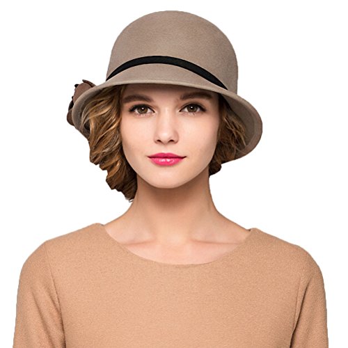 Maitose™ Women's Bow Wool Felt Bucket Hat Camel - Thumbnail 2