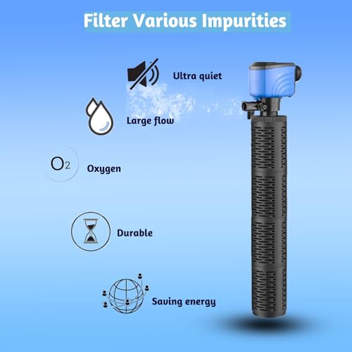 Image of Fish Tank Filter - Silent Internal Aquarium Filter for Clean Water, Air Pump, and Waves - Biochemical Filtration for Healthy Fish and Turtles (45W-3000L /H, Black)