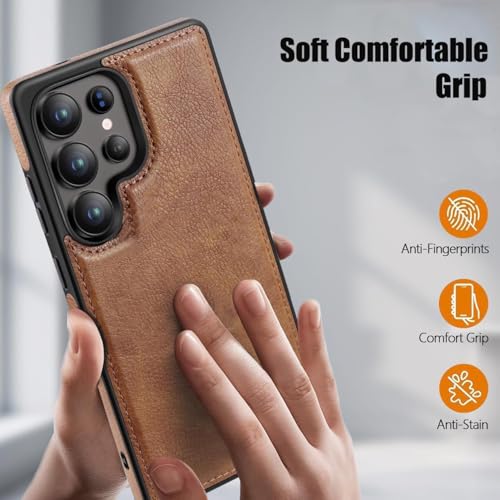 Image of MOBILOVE PU Leather Flexible Back Case Cover for | Samsung Galaxy S25 Ultra 5G (Brown)