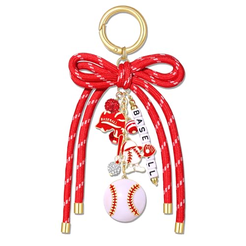 PHALIN Baseball Bag Charm for Women Men Nylon Rope Bow Baseball Purse Charms Keychain Game Day Bag Accessories Essentials Party Favors Gifts