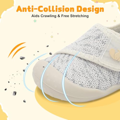 Image of FEETCITY Baby First Walking Shoes Wide Baby Shoes Infant Sneakers Newborn Crib Shoe Barefoot Lightweight Slip On Shoe