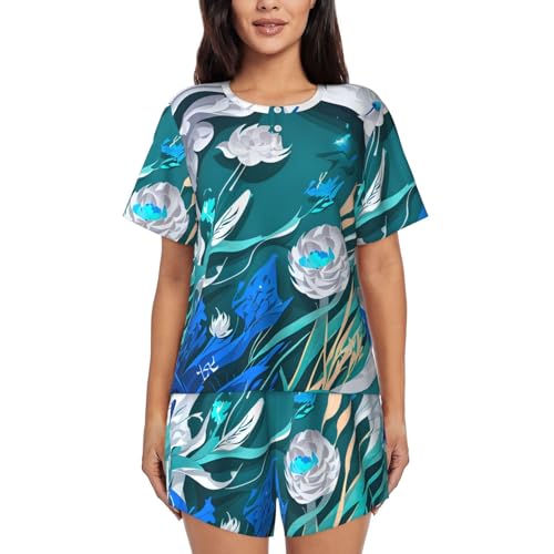Pyjama à manches courtes imprimé libellule ensemble femme doux et fluide