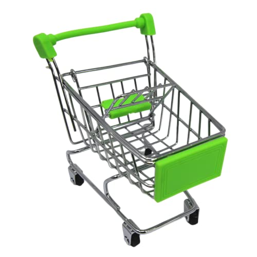 Bonka Bird Toys 2297 Mini Shopping Cart Supermarket Handcart Basket Foot Talon Bird Toy Treat Forage Dispenser Holder Model Metal Wheel Wire Frame Pet Fun (Green)