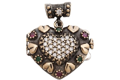 Secret! Turkish Handmade Jewelry Heart Ruby Emerald Topaz 925 Sterling