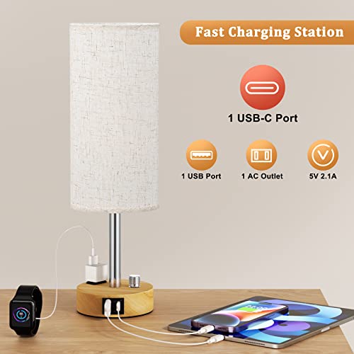 Bedside Lamp With Usb Port Outlet - Soild Wood Dimmable Table Lamp For Bedroom Nightstand, Small Bed Side Night Stand Lamps With Usb-C Charging Ports For Living Room, Kids/Guest Light (Bulb Included) #TOP2